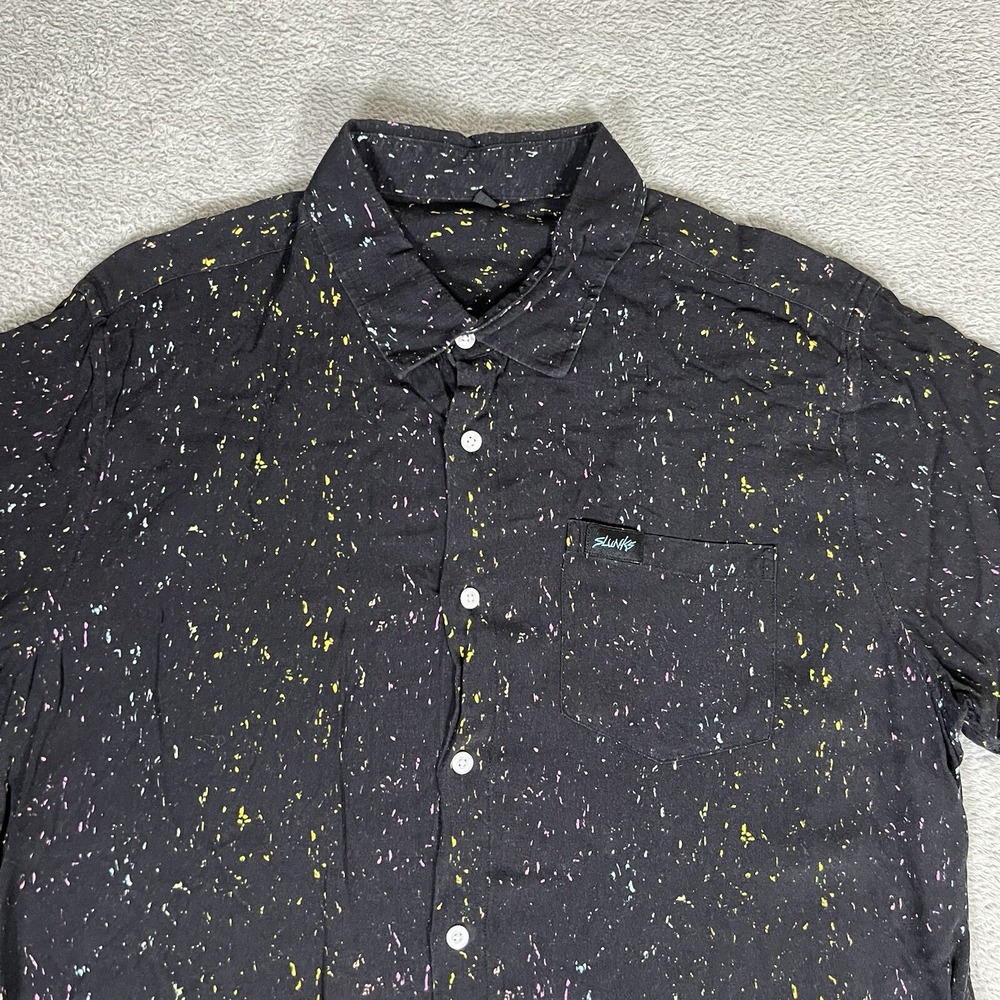 Slunks Shirt Mens Extra Large Beach Casual Short Sleeve Button Up Rayon Black - Picture 2 of 11